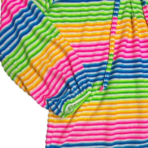 Vintage 70's Rainbow Striped Hoodie Terrycloth Beach Coverup Medium Catalina Top - Picture 6 of 9